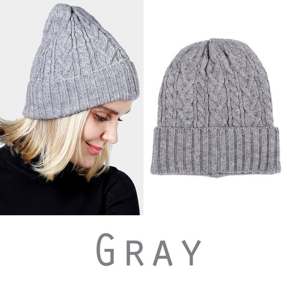 NEW Women's Cozy Warm Cable Knit Cuffed Classic Beanie Hat Mint, Gray, Ivory 1pc - Picture 13 of 14